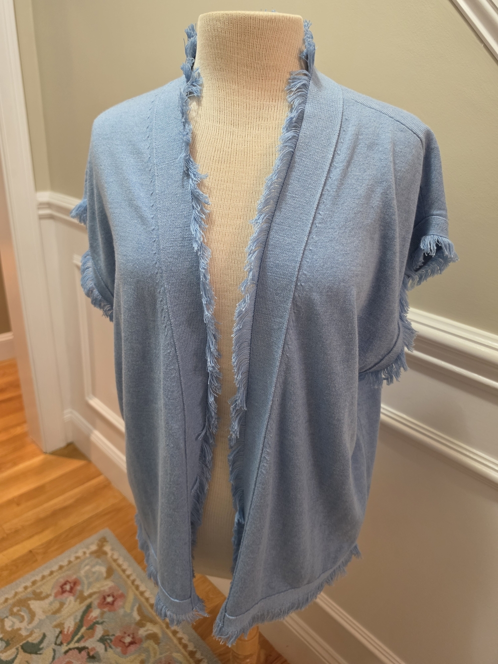 Talbots Light Blue Fringe Trim Knit Sleeveless Sweater